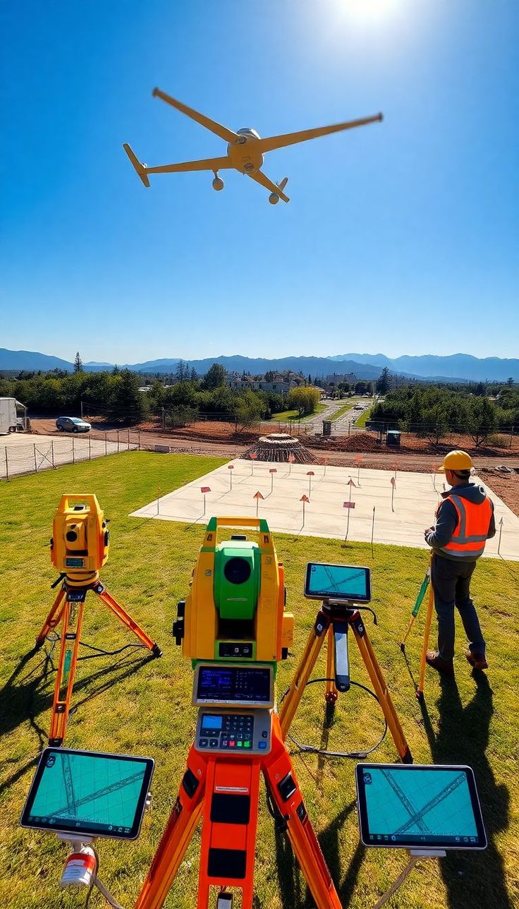 Equipe técnica em levantamento topográfico de campo